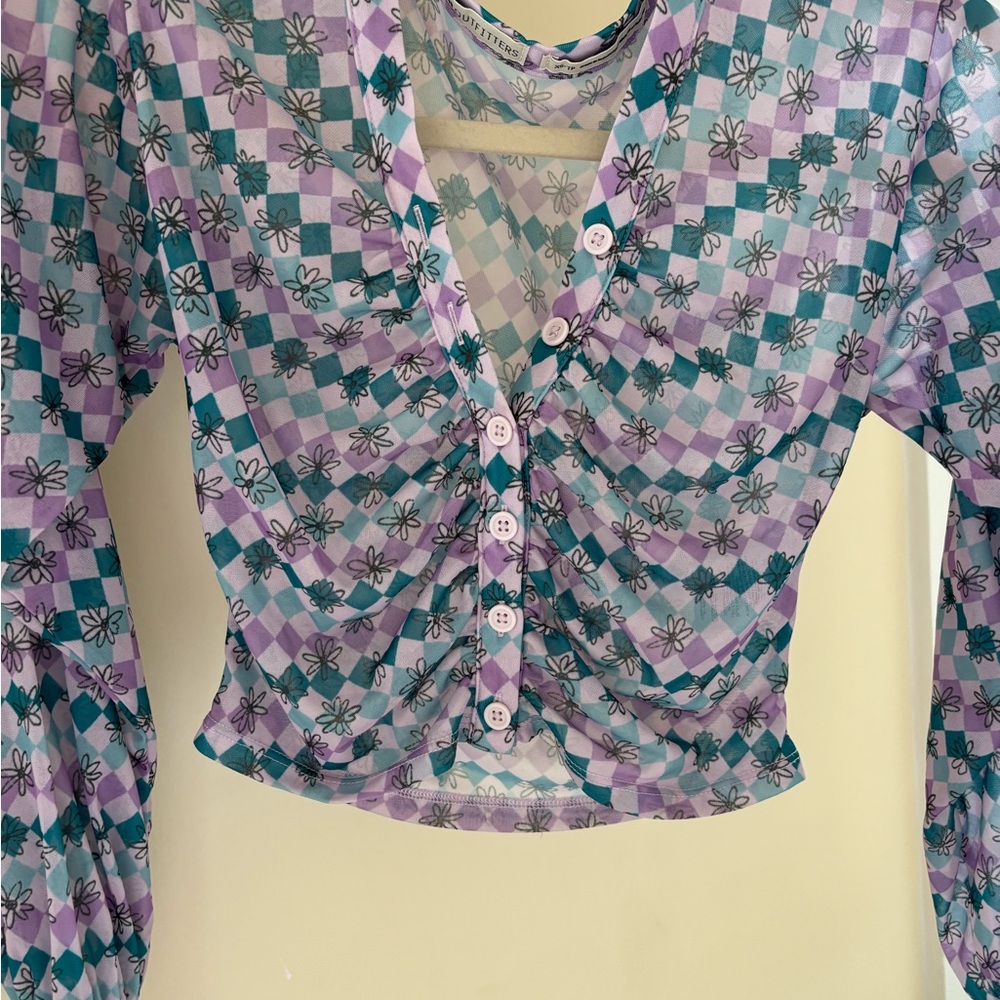 Floral Checkered mesh top